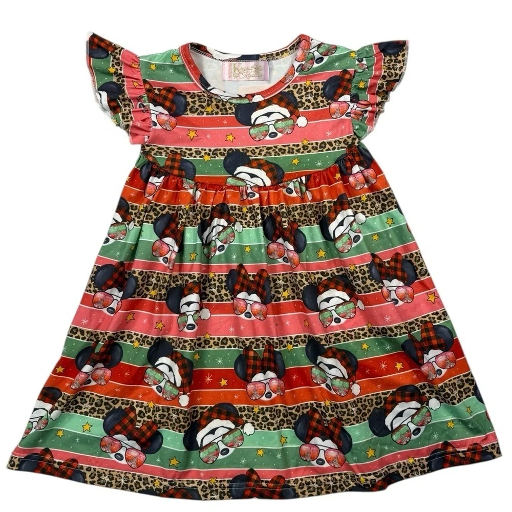 Kryssi Kouture Fun Holiday Red Green with Leopard print dress